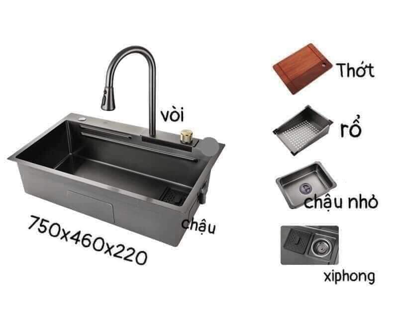 Chậu rửa bát 1 hố thông có kèm vòi với đa chức năng hiệu Maxxa Luxury